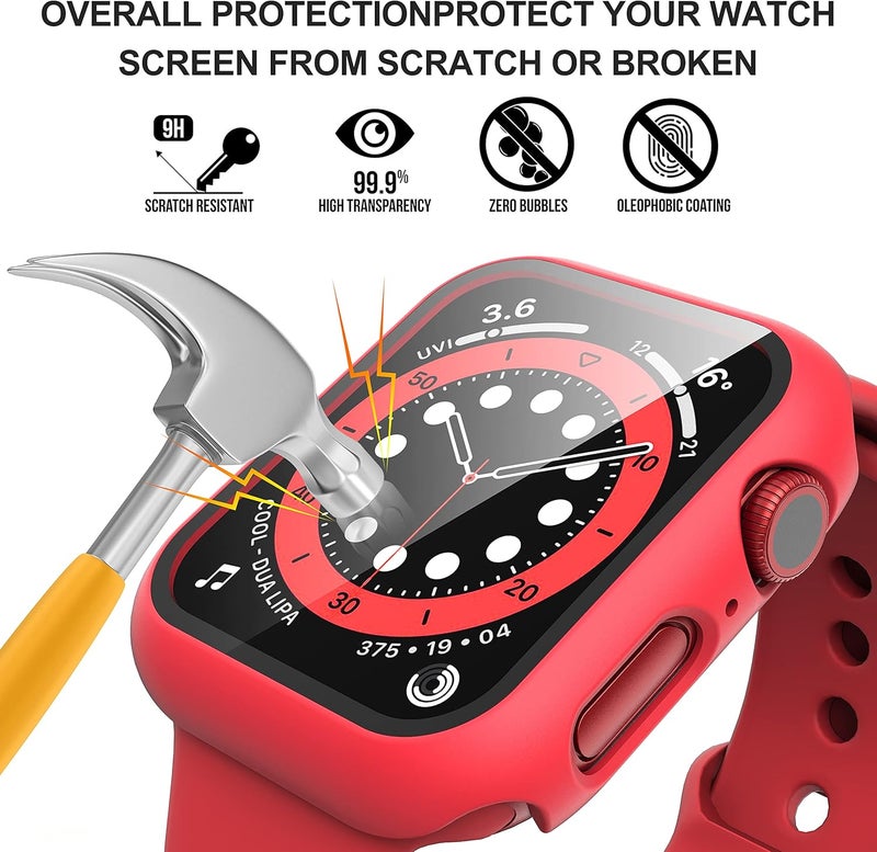Diruite Apple Watch Series 7 45mm Case, 2-Pack Tempered Glass Screen Protector, Red - Image 5